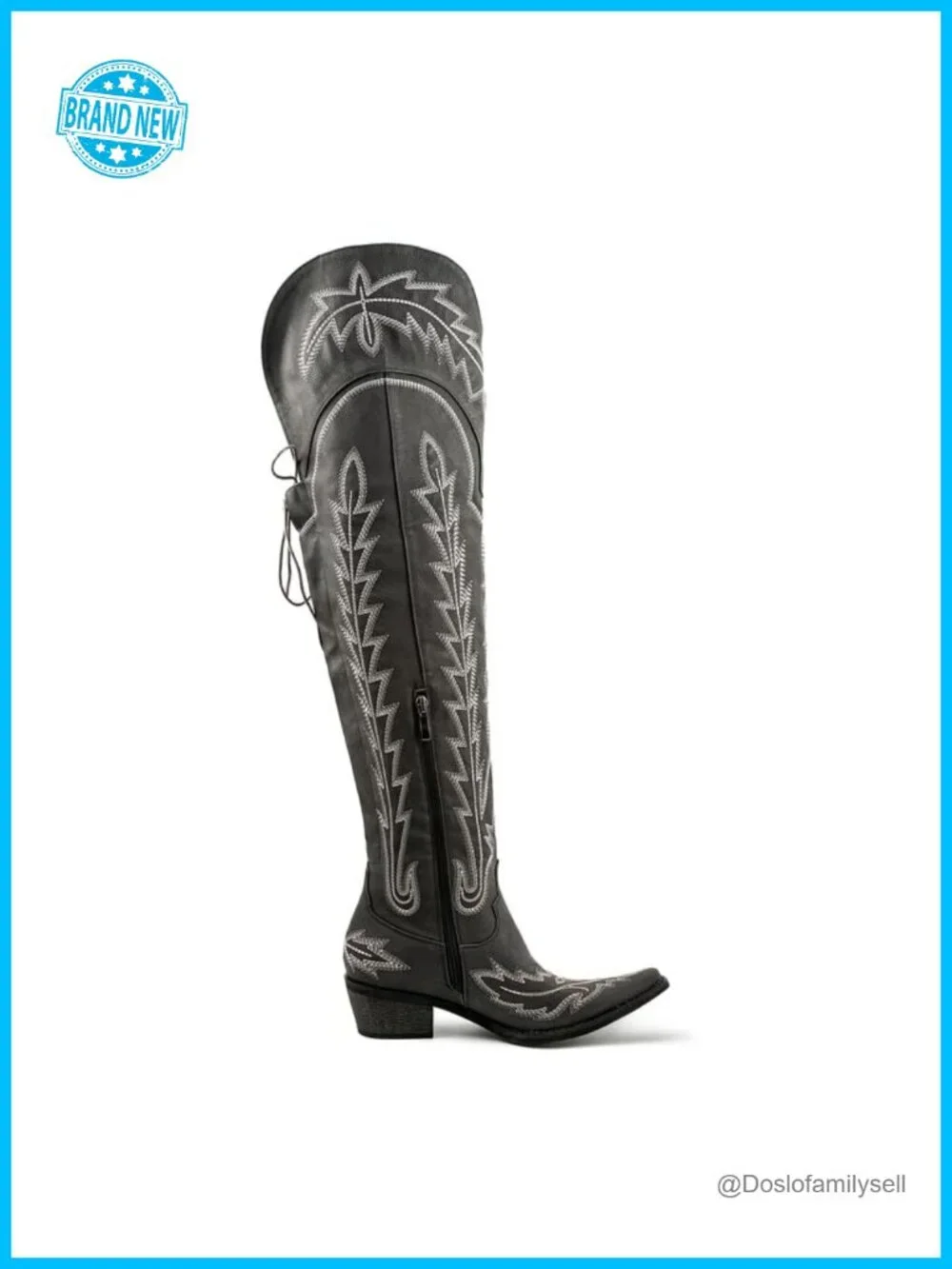 Thigh High Cowgirl Boots Wide Calf Over the Knee Western Embroidered Pull-On
